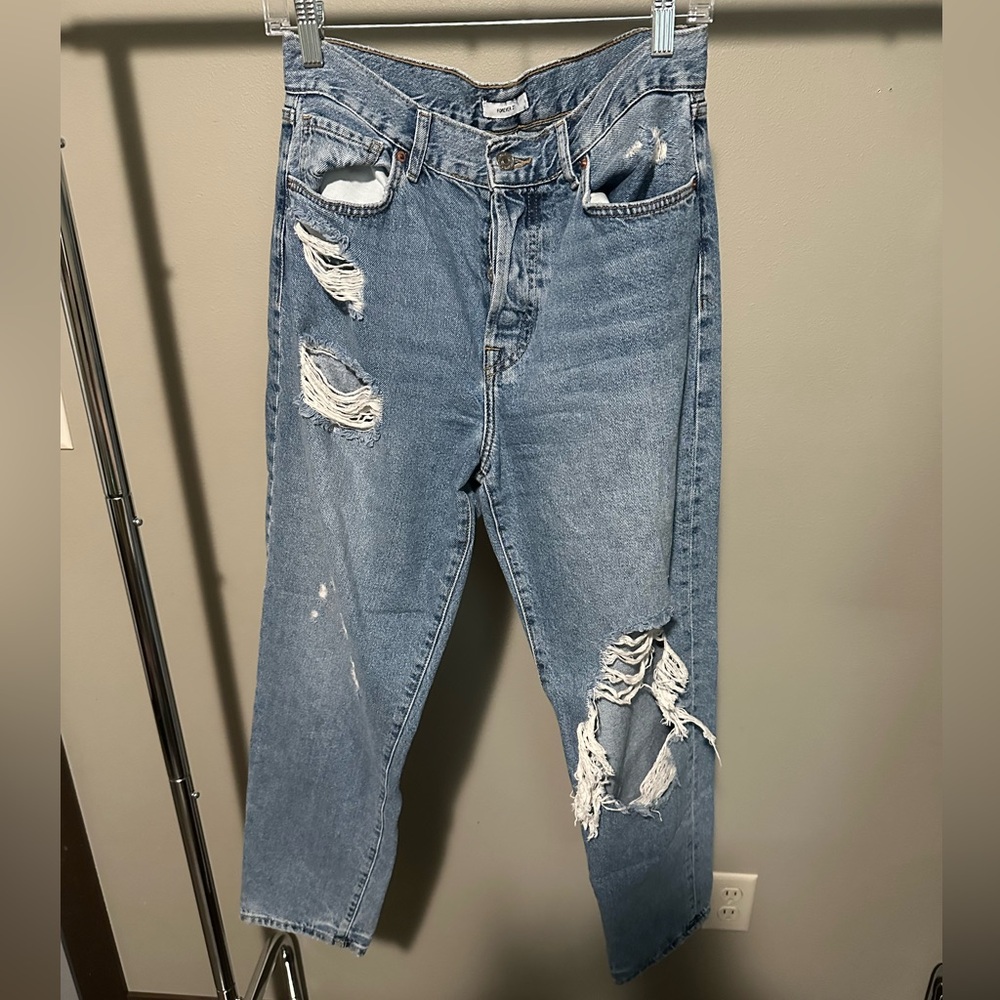 Forever 21 Blue Distressed Boyfriend Jeans
